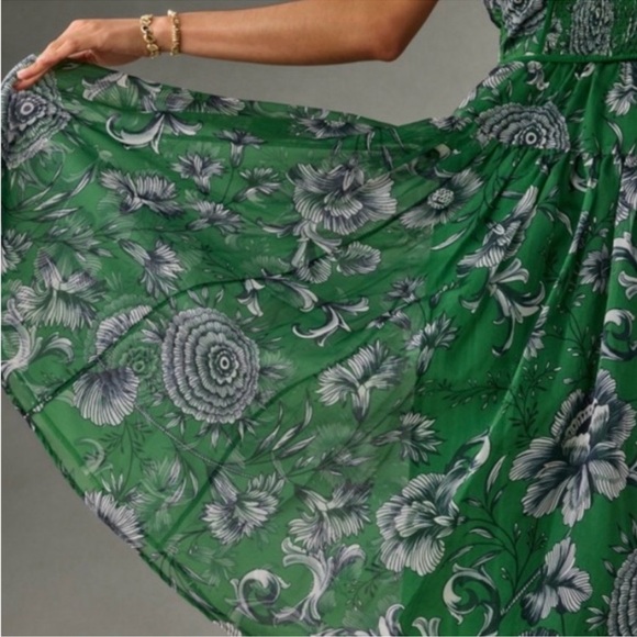 NWOT Anthropologie Penny Dress Size Medium Green Floral Dress Midi - Picture 3 of 10